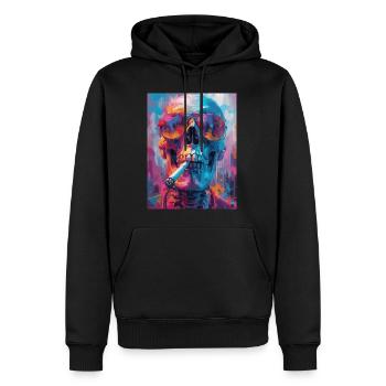 Smoking Skull, Totenkopf mit Zigarette - Männer Premium Bio Hoodie - Schwarz - Vorne - Nico (187cm)