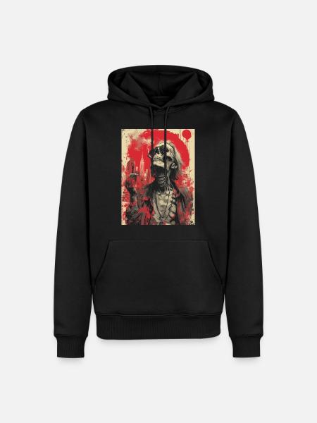 Smoking Skull, Totenkopf mit Zigarette - Männer Premium Bio Hoodie - Schwarz