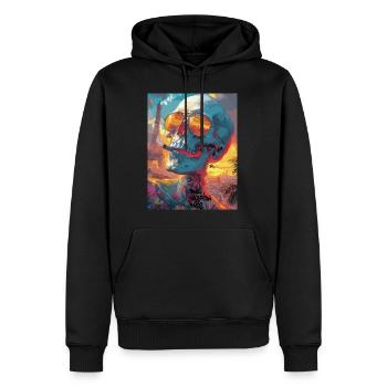 Smoking Skull, Totenkopf mit Zigarette - Männer Premium Bio Hoodie - Schwarz - Vorne - Nico (187cm)