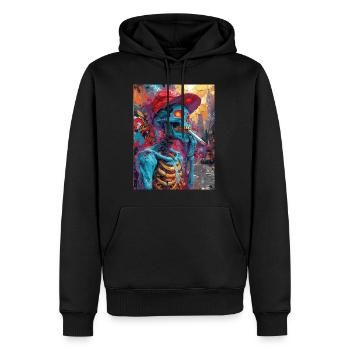 Smoking Skull, Totenkopf mit Zigarette - Männer Premium Bio Hoodie - Schwarz - Vorne - Nico (187cm)