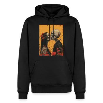 French Kiss - Skull, Skelett, Totenkopf - Männer Premium Bio Hoodie - Schwarz - Vorne - Nico (187cm)