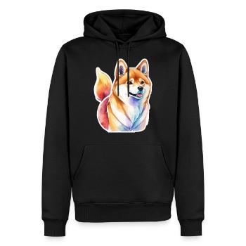 Shiba Inu Aquarelles - Sweat à capuche Premium bio Homme - noir - Devant - Nico (187cm)