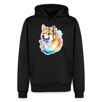 Shiba Inu Aquarelles - Sweat à capuche Premium bio Homme - noir - Devant - Nico (187cm)