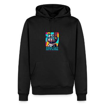 Robot Cat's Futuristic Cat Print - Men’s Premium Organic Hoodie - black - Front - Nico (187cm)