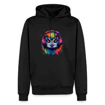 Eule Nachteule Techno Party Tier DJ - Männer Premium Bio Hoodie - Schwarz - Vorne - Nico (187cm)