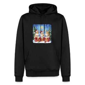 Lustige Weihnachtshasen mit Weihnachtsmannmütze - Männer Premium Bio Hoodie - Schwarz - Vorne - Nico (187cm)