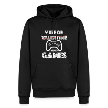 V is for Video Games | Game, funny sayings - Men’s Premium Organic Hoodie - black - Front - Nico (187cm)