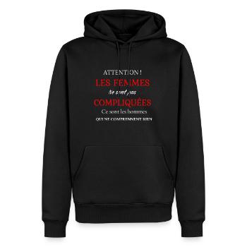 Les femmes ne sont pas compliquées - Sweat à capuche Premium bio Homme - noir - Devant - Nico (187cm)