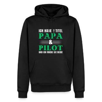 Ich habe 2 Titel Papa und Pilot - Männer Premium Bio Hoodie - Schwarz - Vorne - Nico (187cm)