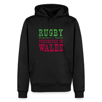 Rugby Perfected In Wales Rugby - Männer Premium Bio Hoodie - Schwarz - Vorne - Nico (187cm)