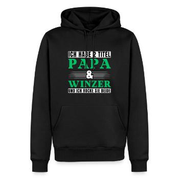 Ich habe 2 Titel Papa und Winzer - Männer Premium Bio Hoodie - Schwarz - Vorne - Nico (187cm)