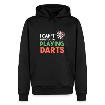 I Can't Hear You I'm Playing Darts - Männer Premium Bio Hoodie - Schwarz - Vorne - Nico (187cm)