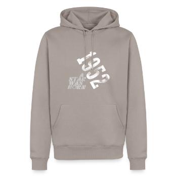 1952 - Men’s Premium Organic Hoodie - taupe - Front - Nico (187cm)