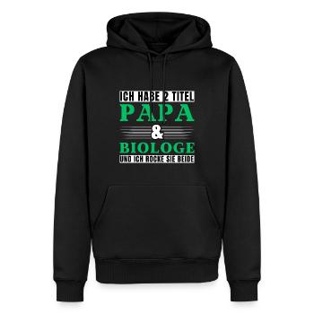 Ich habe 2 Titel Papa und Biologe - Männer Premium Bio Hoodie - Schwarz - Vorne - Nico (187cm)