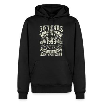 Legend born in March 1993 - 30 years old - Men’s Premium Organic Hoodie - black - Front - Nico (187cm)