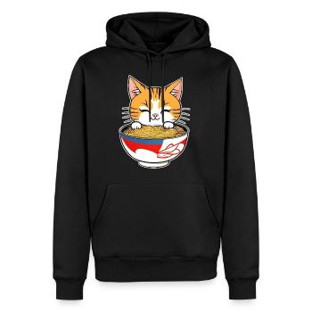 Cute Asian cat and ramen noodles - Men’s Premium Organic Hoodie - black - Front - Nico (187cm)