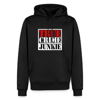 True Crime Junkie | Farben änderbar - Männer Premium Bio Hoodie - Schwarz - Vorne - Nico (187cm)