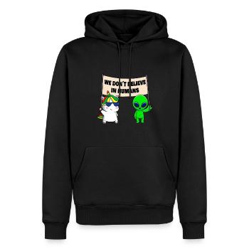 Wir glauben nicht an Menschen - Männer Premium Bio Hoodie - Schwarz - Vorne - Nico (187cm)