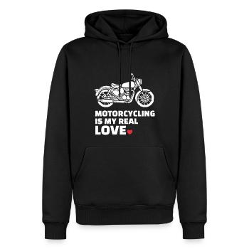 J’adore la moto - Sweat à capuche Premium bio Homme - noir - Devant - Nico (187cm)
