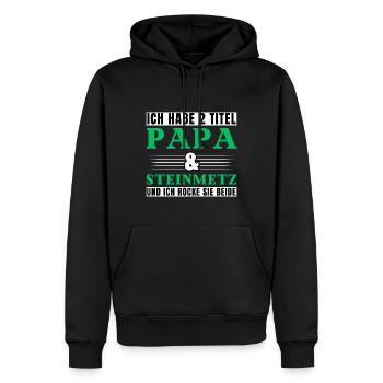 Ich habe 2 Titel Papa und Steinmetz - Männer Premium Bio Hoodie - Schwarz - Vorne - Nico (187cm)