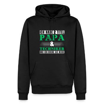 Ich habe 2 Titel Papa und Techniker - Männer Premium Bio Hoodie - Schwarz - Vorne - Nico (187cm)