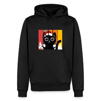 Chat père Noël coucher de soleil vintage montagne - Sweat à capuche Premium bio Homme - noir - Devant - Nico (187cm)