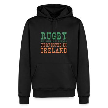 Rugby Perfected In Ireland Rugby - Männer Premium Bio Hoodie - Schwarz - Vorne - Nico (187cm)