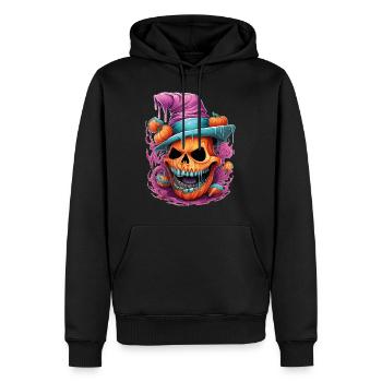 Crâne de citrouille orange, halloween - Sweat à capuche Premium bio Homme - noir - Devant - Nico (187cm)