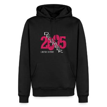 Né en décembre 2005 - Sweat à capuche Premium bio Homme - noir - Devant - Nico (187cm)
