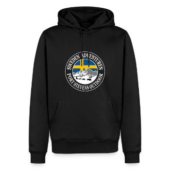 Suède - Chiens de traîneau, montagnes et drapeau - Sweat à capuche Premium bio Homme - noir - Devant - Nico (187cm)