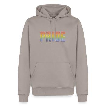 PRIDE - Men’s Premium Organic Hoodie - taupe - Front - Nico (187cm)