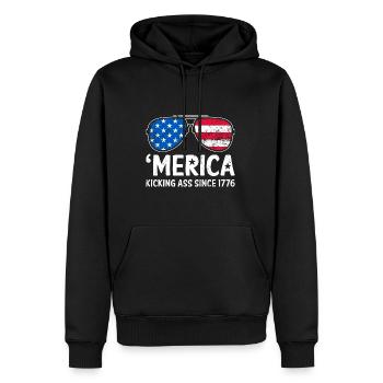 Merica tritt seit 1776 in den Amerikanische Flagge der USA - Männer Premium Bio Hoodie - Schwarz - Vorne - Nico (187cm)