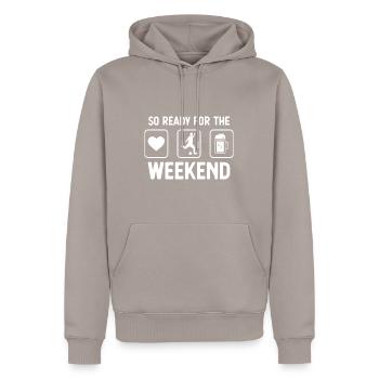 So ready for the weekend - beer - football game - Men’s Premium Organic Hoodie - taupe - Front - Nico (187cm)