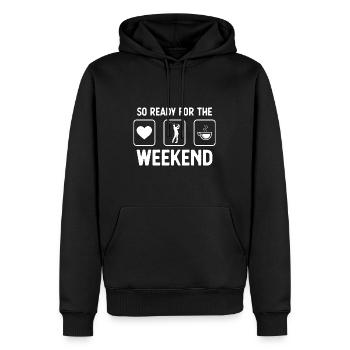 So ready for the weekend - coffee - golf - - Men’s Premium Organic Hoodie - black - Front - Nico (187cm)