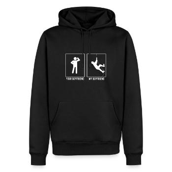 Votre ami - Mon ami - Escalade en rappel - Sweat à capuche Premium bio Homme - noir - Devant - Nico (187cm)