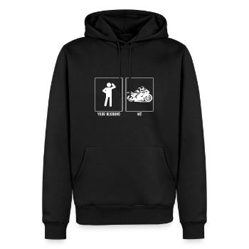Your husband - me - motorcycle expert - Men’s Premium Organic Hoodie - black - Front - Nico (187cm)