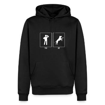 Du - Ich - Abhebender Hund - Männer Premium Bio Hoodie - Schwarz - Vorne - Nico (187cm)