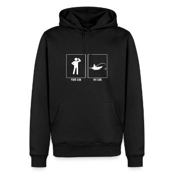 Votre fils - Mon fils - Bateau de pêche - Sweat à capuche Premium bio Homme - noir - Devant - Nico (187cm)