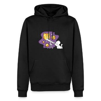 Katze mit Teleskop Kosmologe - Männer Premium Bio Hoodie - Schwarz - Vorne - Nico (187cm)