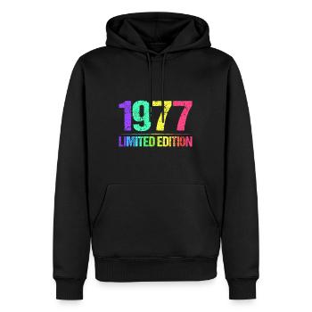 1977 Limited Edition Jahrgang 77er Retro Jahrgang - Männer Premium Bio Hoodie - Schwarz - Vorne - Nico (187cm)