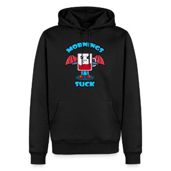 Mornings Suck Grafik - Männer Premium Bio Hoodie - Schwarz - Vorne - Nico (187cm)