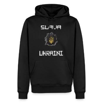 UKRAINE Symbol der Helden SLAVA UKRAINI - Männer Premium Bio Hoodie - Schwarz - Vorne - Nico (187cm)