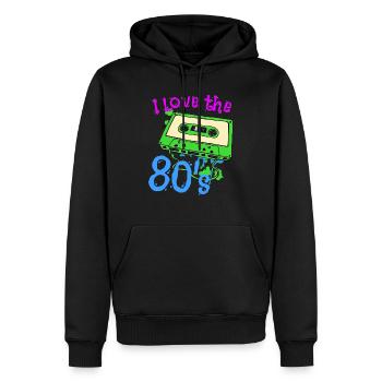 I love the 80's - Männer Premium Bio Hoodie - Schwarz - Vorne - Nico (187cm)