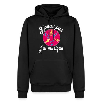 j'peux pas j'ai musique - Sweat à capuche Premium bio Homme - noir - Devant - Nico (187cm)