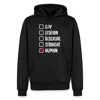 Gay Lesbienne Bisexuelle Hétéro Humain - Sweat à capuche Premium bio Homme - noir - Devant - Nico (187cm)