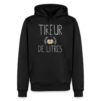 Tireur de litres cadeau humour alcool bière homme - Sweat à capuche Premium bio Homme - noir - Devant - Nico (187cm)