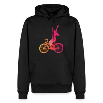 Femme en rose sur un vélo - Sweat à capuche Premium bio Homme - noir - Devant - Nico (187cm)