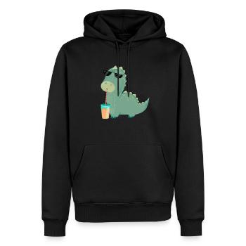 Cooler Dinosaurier mit Sonnenbrille und Cocktail - Männer Premium Bio Hoodie - Schwarz - Vorne - Nico (187cm)