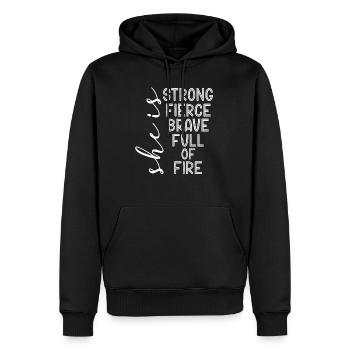 She Is Strong Fierce Brave Full Of Fire - Men’s Premium Organic Hoodie - black - Front - Nico (187cm)
