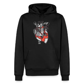 Moteur Cœur Pistons Mécanicien Automobile - Sweat à capuche Premium bio Homme - noir - Devant - Nico (187cm)